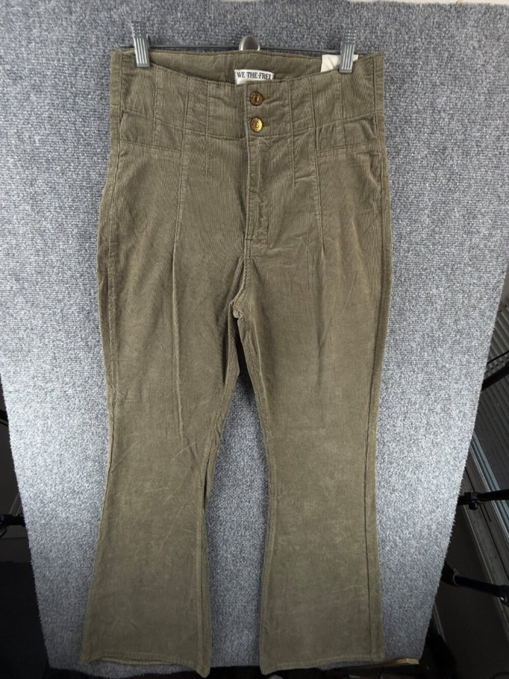 NWOT Free People We The Free Woman JAYDE Cord Flare Pants Green 30 ACTL 30X33